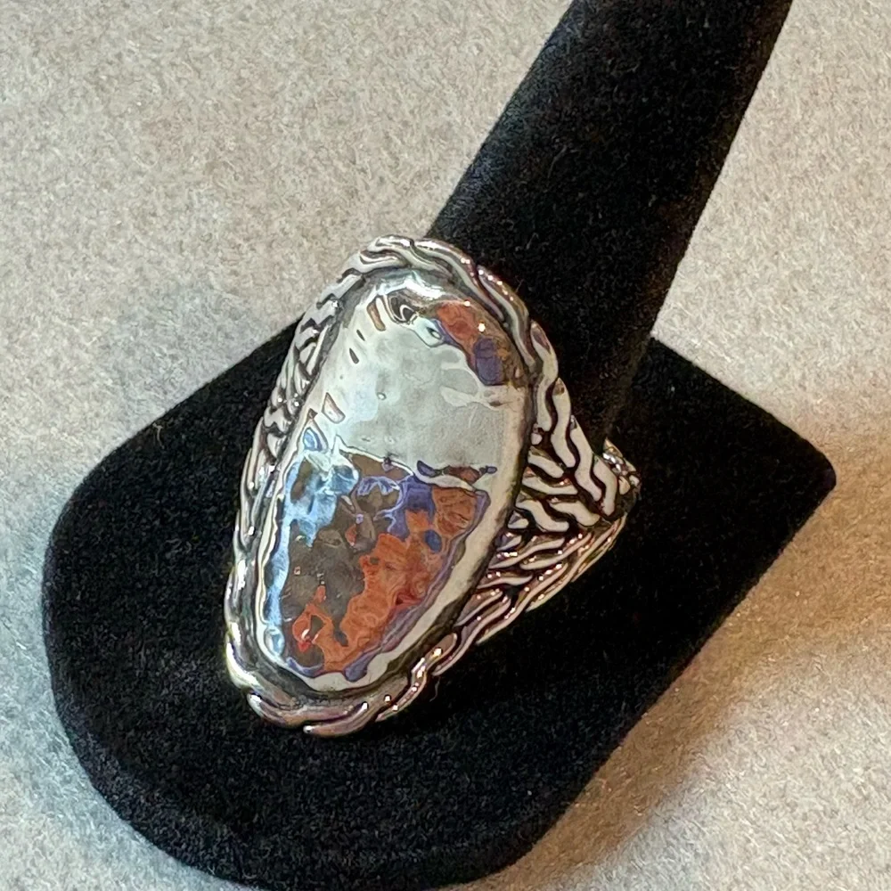 John Hardy Polished Hammered Silver Saddle Ring - Picture 1 of 8